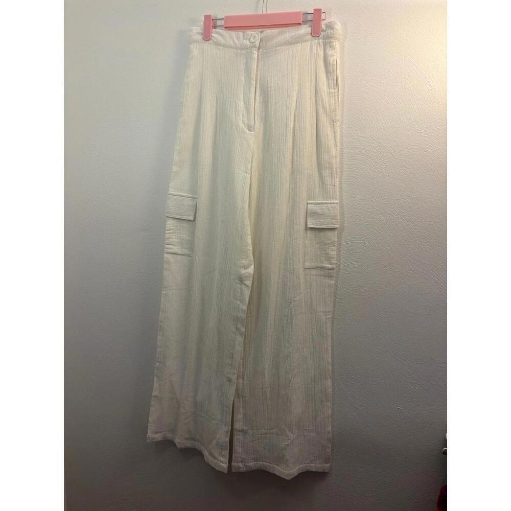 Pretty Little Thing Cheesecloth Cargo Pocket Wide Leg Pant Size 6 Tall